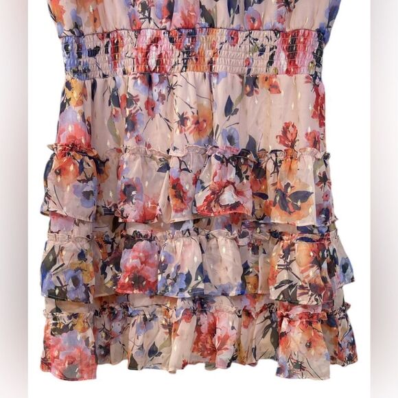 Everlily High Neck Sleeveless Blush Floral Chiffon Tiered Ruffle Dress Size XXL - Picture 5 of 12